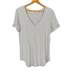 Lululemon Gray White Stripe Tee – Soft Cotton V-Neck T-Shirt, Lightweight